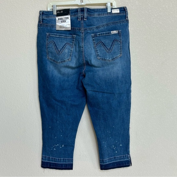 NWT Seven7 Worn & Torn Destructed Denim Jeans Women’s 16W Dark Wash Distressed - Picture 2 of 7